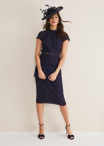 Phase Eight Aurora Lace Dress Navy Australia | VH3817025